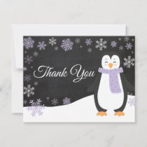 Winter Penguin Snowflake Purple Thank You Card