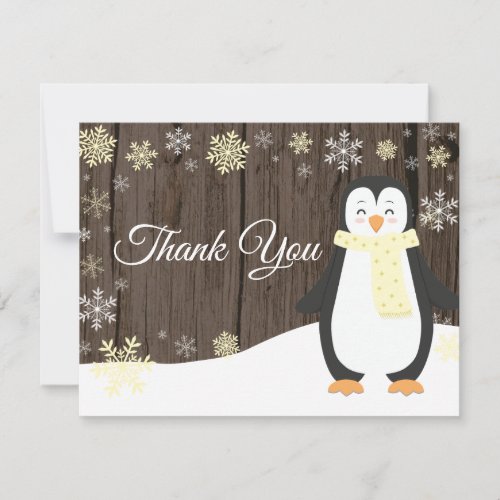 Winter Penguin Snowflake Yellow Thank You Card