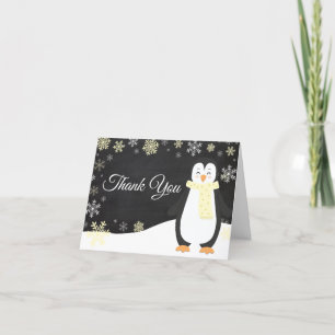 Winter Penguin Snowflake Yellow Thank You Card