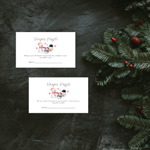 Winter Penguin Snowman Diaper Raffle Baby Shower Enclosure Card