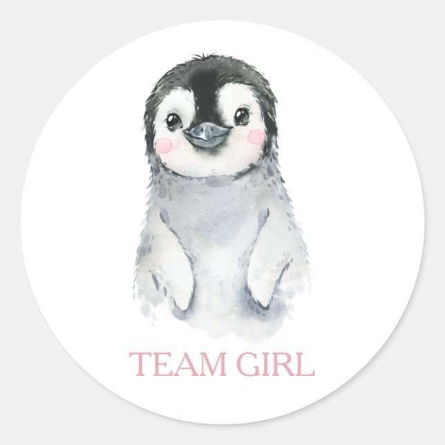 Winter Penguin Team Girl Gender Reveal Game Label (Front)
