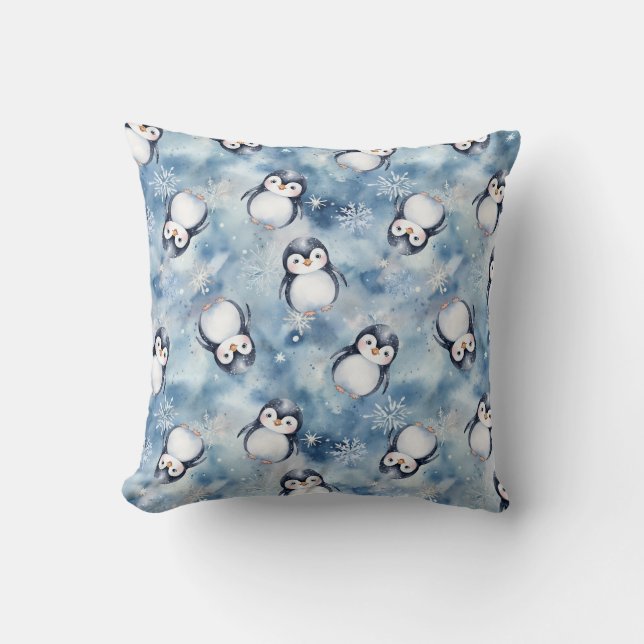 Winter Penguin Throw Pillow Decor (Front)