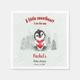 Winter Penguin Valentines Boy Baby Shower Napkins