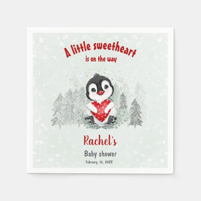 Winter Penguin Valentines Boy Baby Shower Napkins (Front)