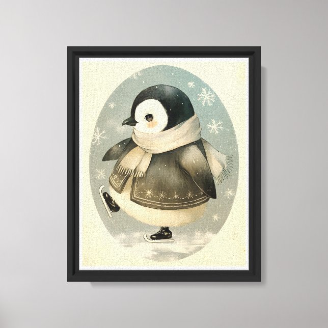 Winter Penguin Watercolor Nursery Canvas Prints (Front)