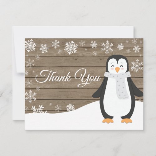 Winter Penguin White Snowflake Thank You Card