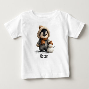 Winter Penguin with Snowman Design Baby T-Shirt