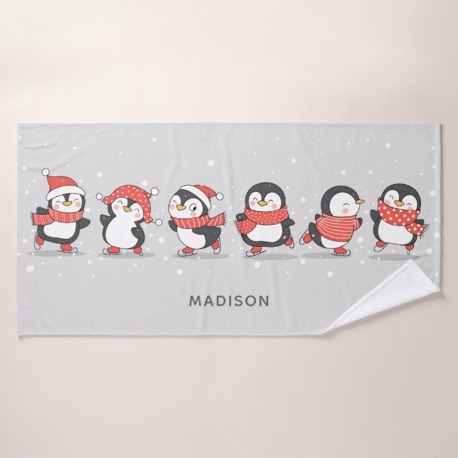 Winter Penguins custom name Bath Towel (Bath Towel)