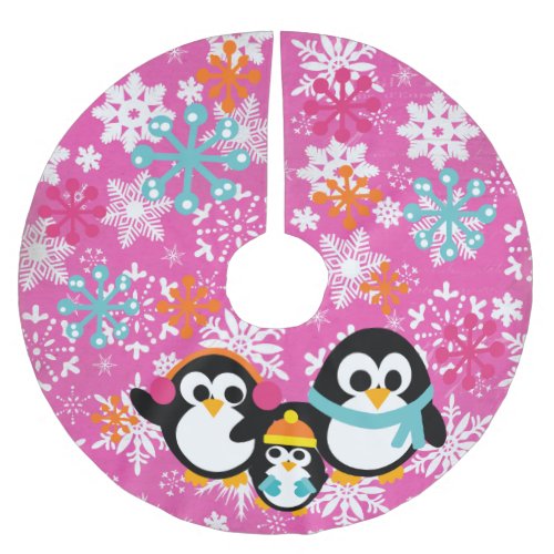 Winter Penguins Hot Pink Tree Skirt