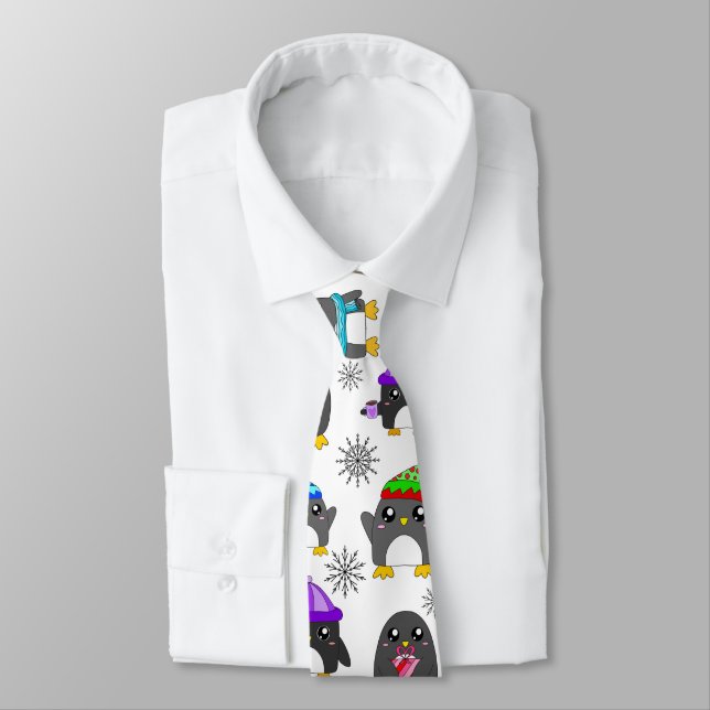 Winter Penguins Neck Tie (Tied)