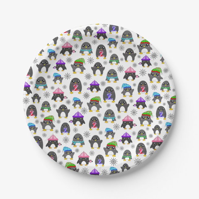 Winter Penguins Paper Plates (Front)