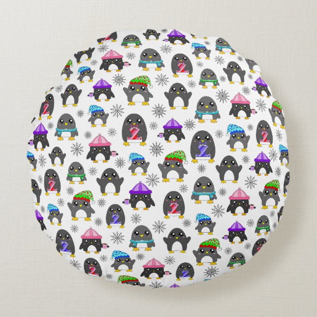 Winter Penguins Round Pillow (Front)