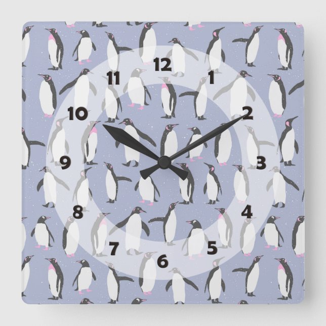 Winter Penguins seamless pattern + your ideas Square Wall Clock (Front)