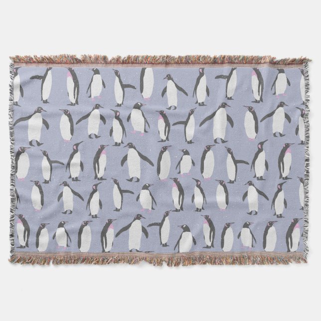 Winter Penguins seamless pattern + your ideas Throw Blanket (Front)