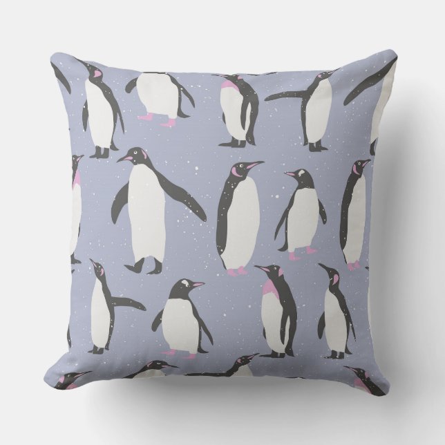 Winter Penguins seamless pattern + your ideas Throw Pillow (Front)