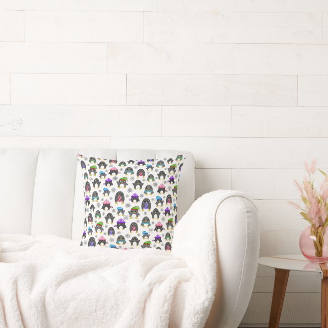 Winter Penguins Throw Pillow (Couch)