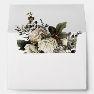 Winter peonies bouquet elegant classy wedding envelope