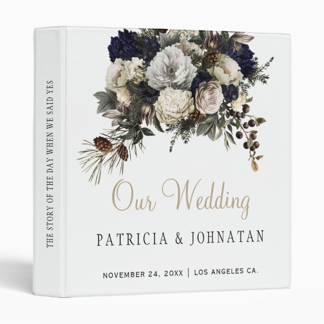 Winter peonies elegant bouquet wedding album 3 ring binder (Front/Spine)