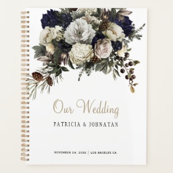 Winter Peonies Elegant Gold Photo Wedding Planner by invitations_kits at Zazzle