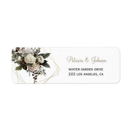 Winter peonies gold modern wedding return address label