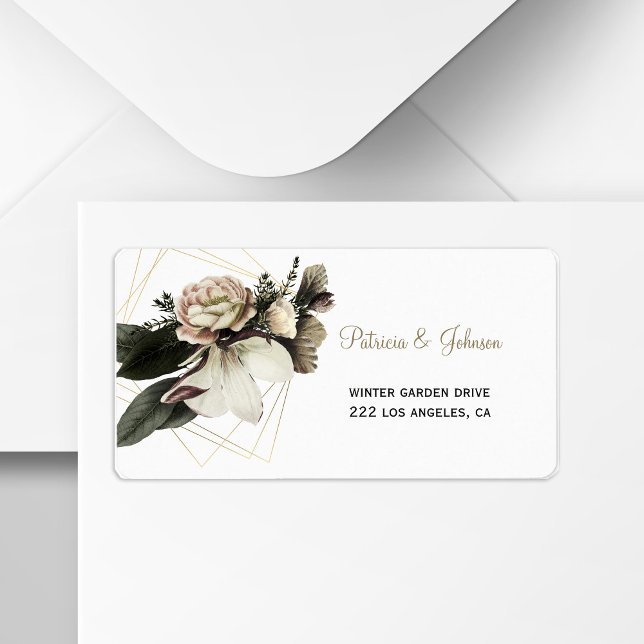Winter peony gold geometric modern wedding label (Creator Uploaded)
