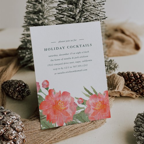 Winter Peony Holiday Cocktail Party Invitation