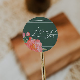 Winter Peony Holiday Joy Classic Round Sticker