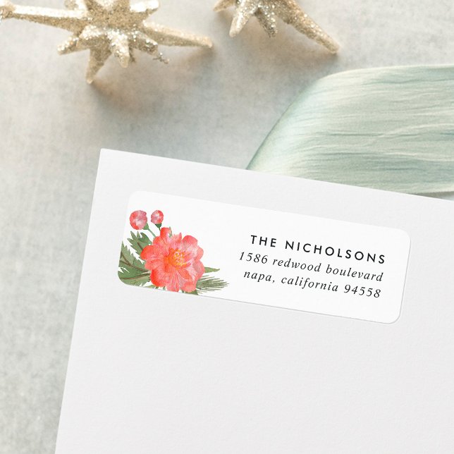 Winter Peony Return Address Label (Creator Uploaded)
