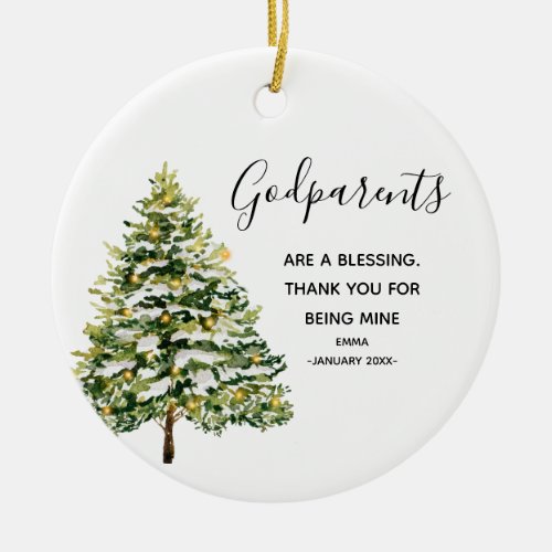 Winter Personalized Godparents Christmas Ceramic Ornament