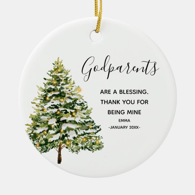Winter Personalized Godparents Christmas Ceramic Ornament (Front)