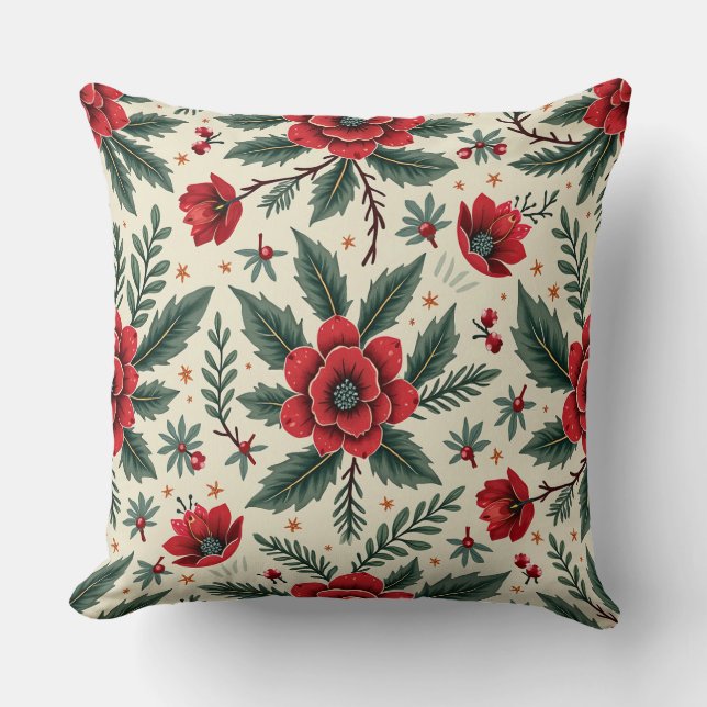 Winter Petals Throw Pillow (Front)