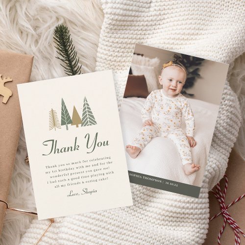 Winter Photo Kids Birthday  Thank You Card