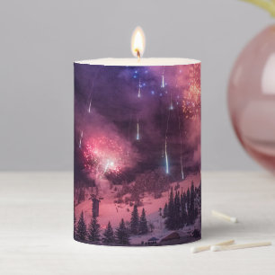 Winter Photo Snow Fireworks Holiday Christmas Pillar Candle
