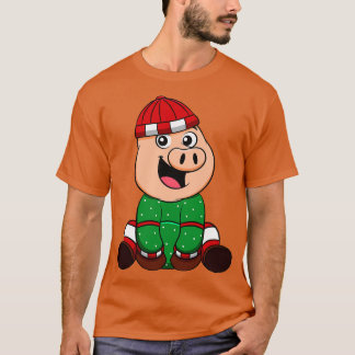 Winter Piglet Christmas Farmer Pig T-Shirt