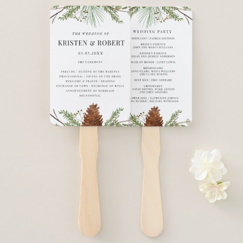 Winter Pin Forest Greenery Wedding Program Hand Fan