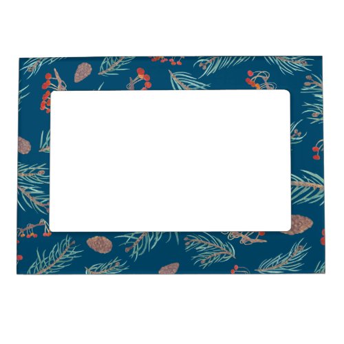 Winter Pine and Berries Watercolor Pattern Magnetic Frame