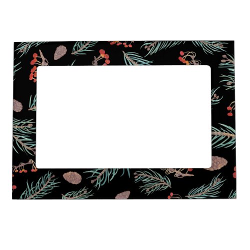 Winter Pine and Berries Watercolor Pattern Magnetic Frame