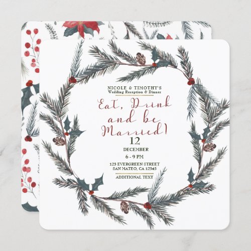 Winter Pine Berry Eat Drink Be Married Wedding Invitation