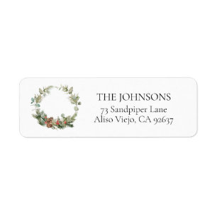 Winter Pine Berry Wreath Return Address Label