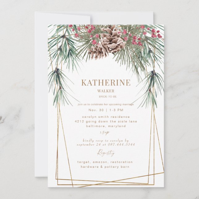 Winter Pine Bough Bridal Shower  Invitation (Front)