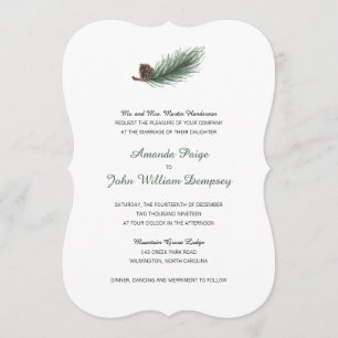 Winter Pine Branch and Pinecone Wedding Invitation