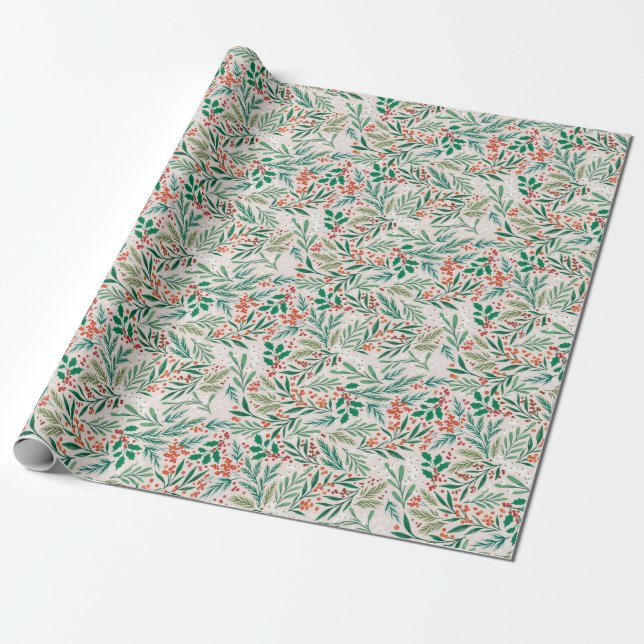 Winter Pine Branch Wrapping Paper (Unrolled)