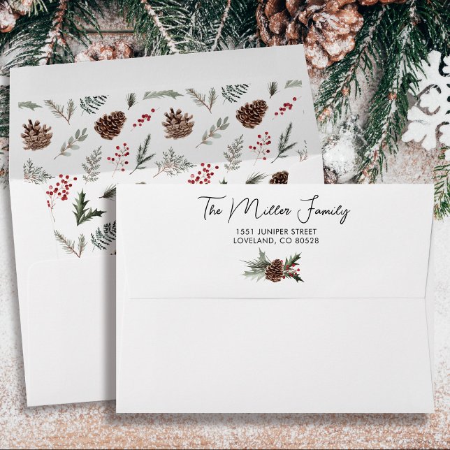 Winter Pine Christmas Card Return Address Envelope (Creator Uploaded)