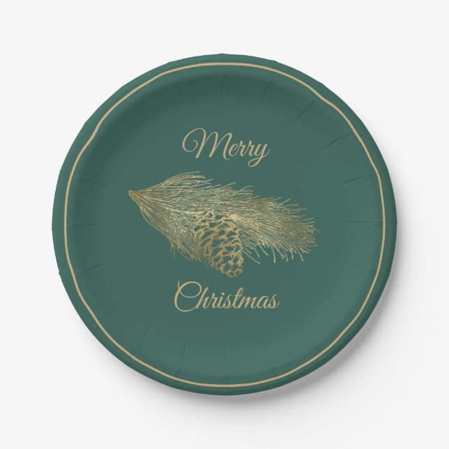 Winter Pine Christmas Party Paper Plates (Front)