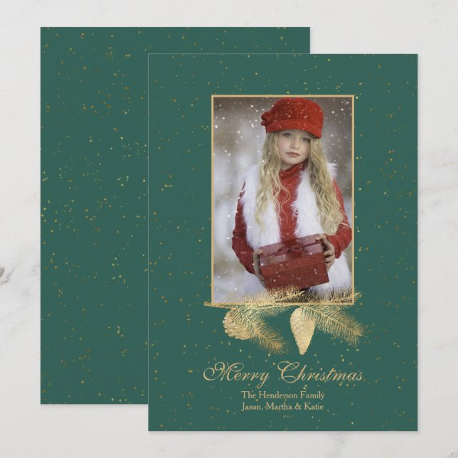 Winter Pine Christmas Photo Greeting Card (Front/Back)