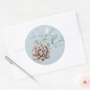 Winter Pine Cone and Foliage Watercolor Wedding Classic Round Sticker