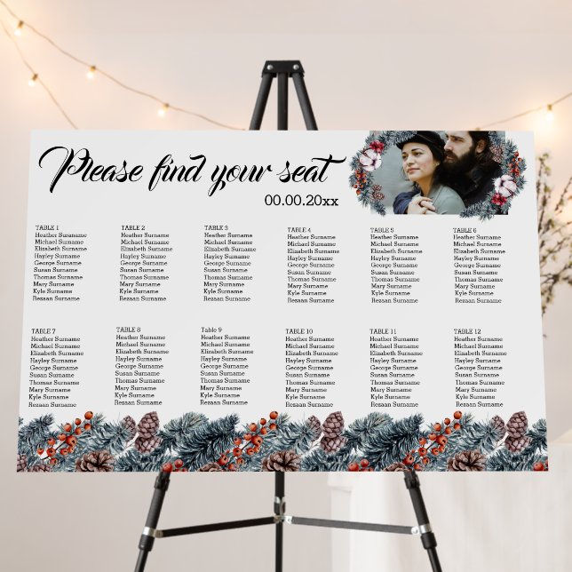 Winter pine cone cotton berry 12 table guest chart foam board (In Situ (Stand))