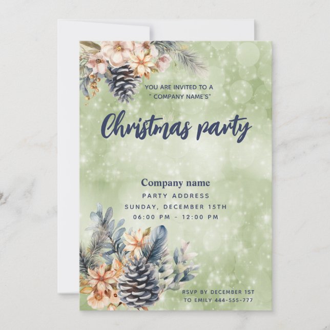 Winter Pine cone floral Christmas party corporate Invitation (Front)
