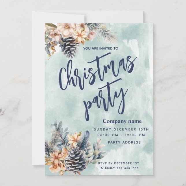 Winter Pine cone floral Christmas party corporate Invitation (Front)