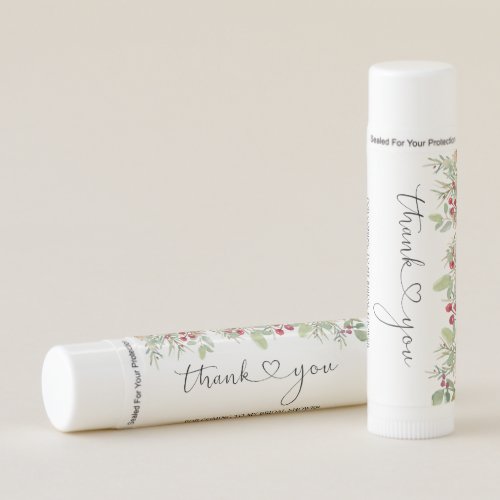 Winter Pine Cone Red Berry Bridal Shower Thank You Lip Balm